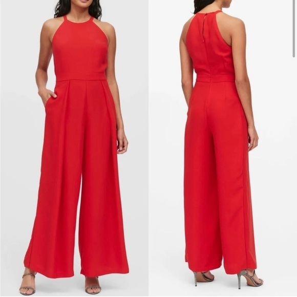Banana Republic Halter Neck Wide Leg Jumpsuit in Ultra Red SZ 0
